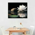 thumbnail image 2 of Acheng  Zen Canvas Wall Art White Lotus Bloom in Water Picture Flowers Stone Spa Painting for Yoga Meditation Room Bathroom Prints Wall Decor Frame (Zen - 2, 12x18inch) 20x16in, 2 of 6