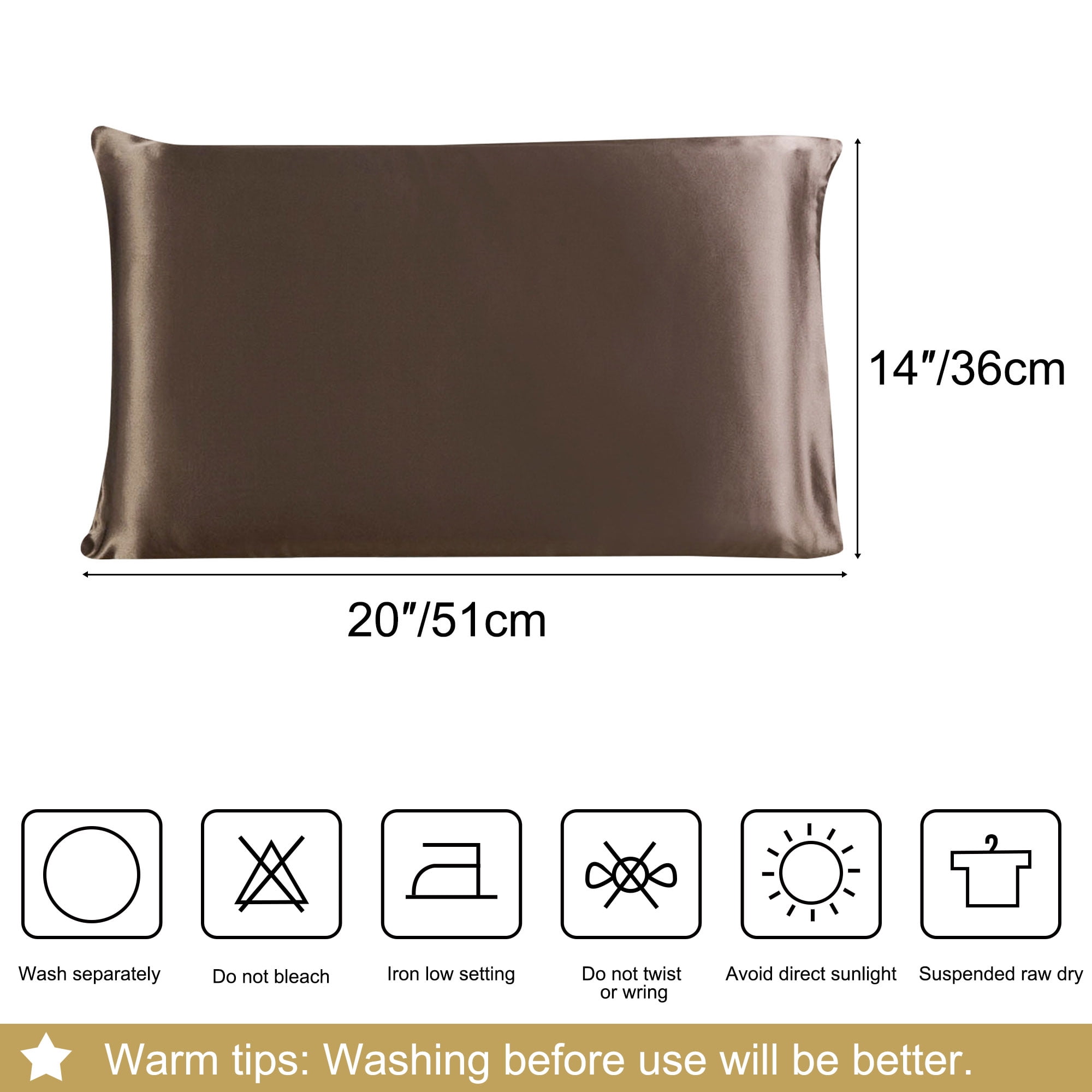 PiccoCasa 19 Momme Silk Pillowcase for Travel Size Pillow, Coffee, 14"x20"