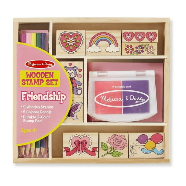Melissa & Doug Wooden Stamp Set Friendship 9 Stamps, 5 Colored