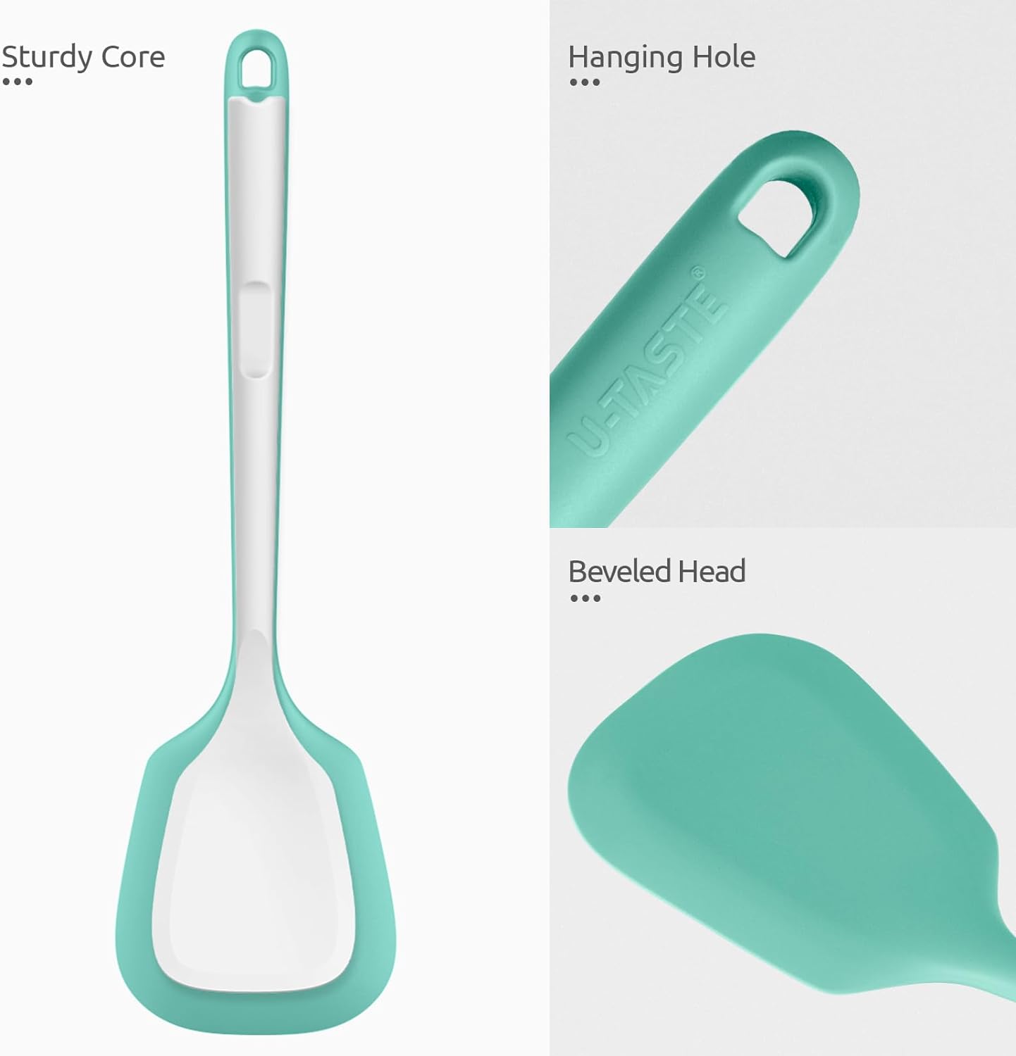 U-Taste Heat Resistant Silicone Turner Spatula Set, 2-Piece, Aqua photo 2