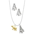 thumbnail image 1 of Delight Jewelry Goldtone 3-D Bear Silver tone Zig Zag Christmas Tree Charm Necklace and Stud Earrings, 1 of 4