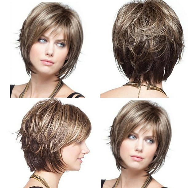 Pelucas con flequillo para mujer, peluca ondulada suelta, peluca completa de moda para mujer, peluca corta, peluca de cobertura completa, estilo moderno, peluca de cabello
