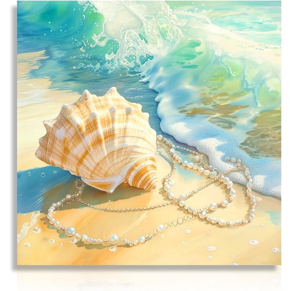 Beach Shell Wall Decoration Poster Modern Shell Wave Canvas Poster for Bathroom Living Room Decor 14x14 in Unframed