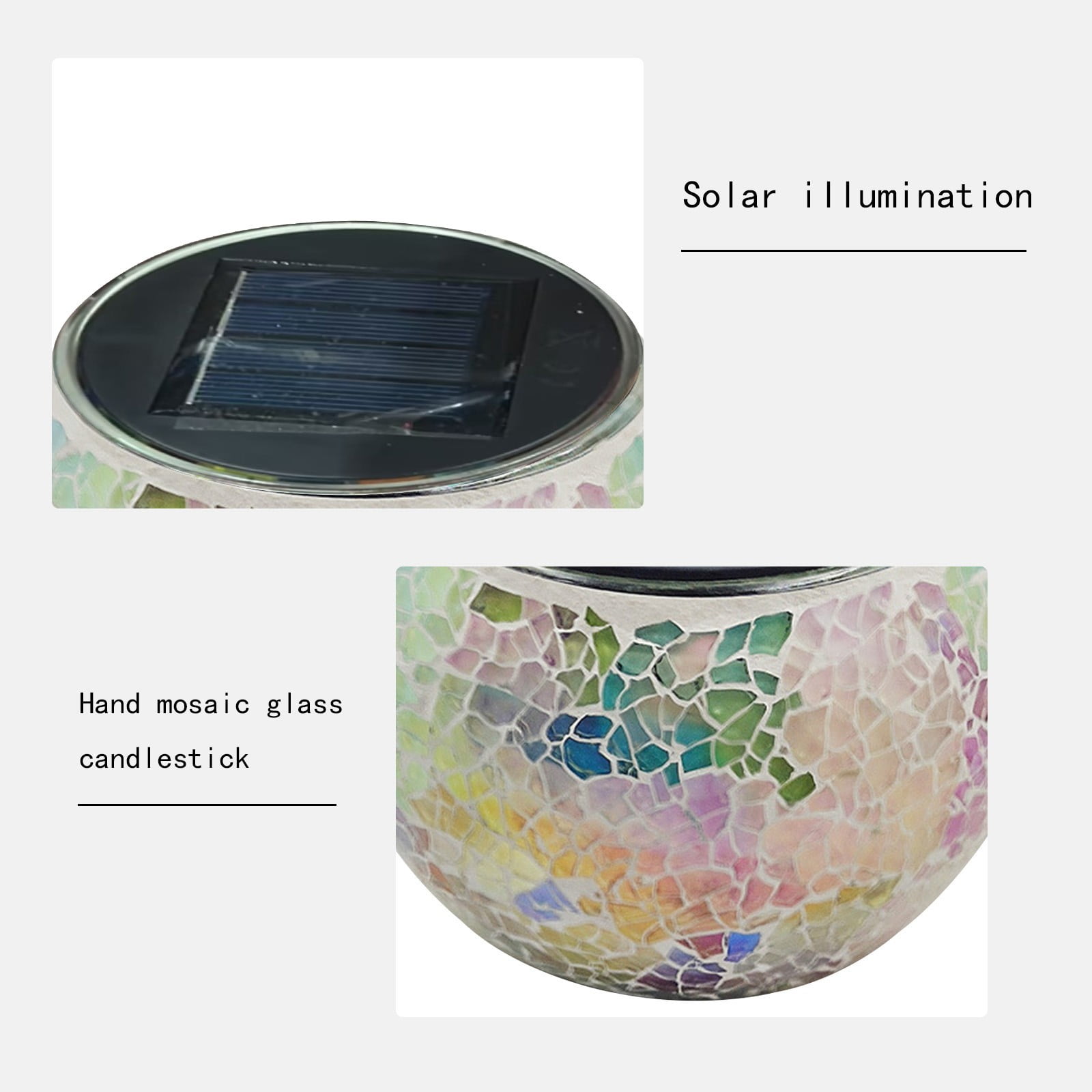 WWV Solar Mosaic Glass Table Lamp Color Changing LED Night Light for Garden Yard Outdoor Indoor Decor Gift Broken Glass Design