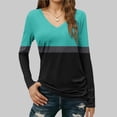 thumbnail image 7 of Fengqque Long Sleeve Color Blocking Shirts for Women V Neck T Shirts Slim Fit Tunic Tops Fashion Clothing Black S(S), 7 of 7