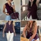 thumbnail image 4 of Chaleco corto de punto FindThy para mujer, cuello en V, con botones, color rojo vino, 4 of 5