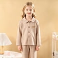 thumbnail image 2 of KPOPLK Toddler Baby Girls Pajamas Set Fall Winter Girls Sleepwear Long Sleeve Jammies for Kids Button-Down Nightwear Loungewear 9Months-10 Years Size 9-10 Years,Khaki, 2 of 8