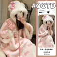 thumbnail image 3 of Cartoon Cute Hello Kitty Girl Soft Girl Bow Coral Velvet Hoodie Sleeping Robe 2026 New Edition With Velvet Warm Cloak, 3 of 12