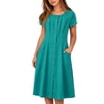 thumbnail image 2 of Dresses for Women, Women's A-Line Midi Dress, Short Sleeve Round Neck Button Front Casual Work Dress with Pockets for Summer, 2 of 6