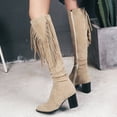 thumbnail image 2 of Fesfesfes Fuzzy Boots for Women Shoes Fashion Retro Solid Color Ethnic Style Suede Fringed Female High US:8.5(41), 2 of 9