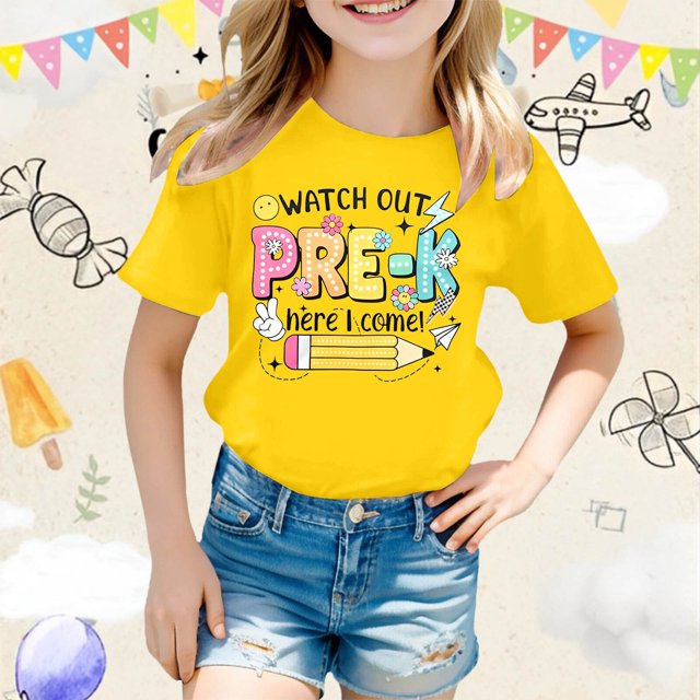 Hauts Tendance pour Filles T-Shirt à Manches Courtes Rentrée des Classes T-Shirt Décontracté Mignon Imprimé Dessin Animé Confortable Mode pour Tous les Jours