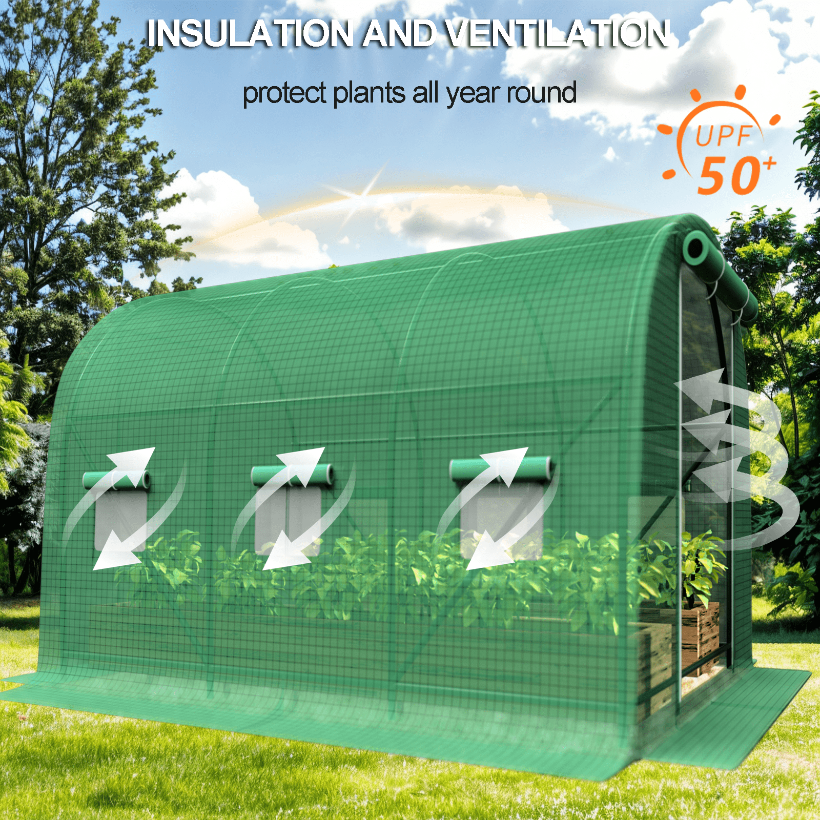 Greenhouse with Watering System, Large Walk-in Greenhouse