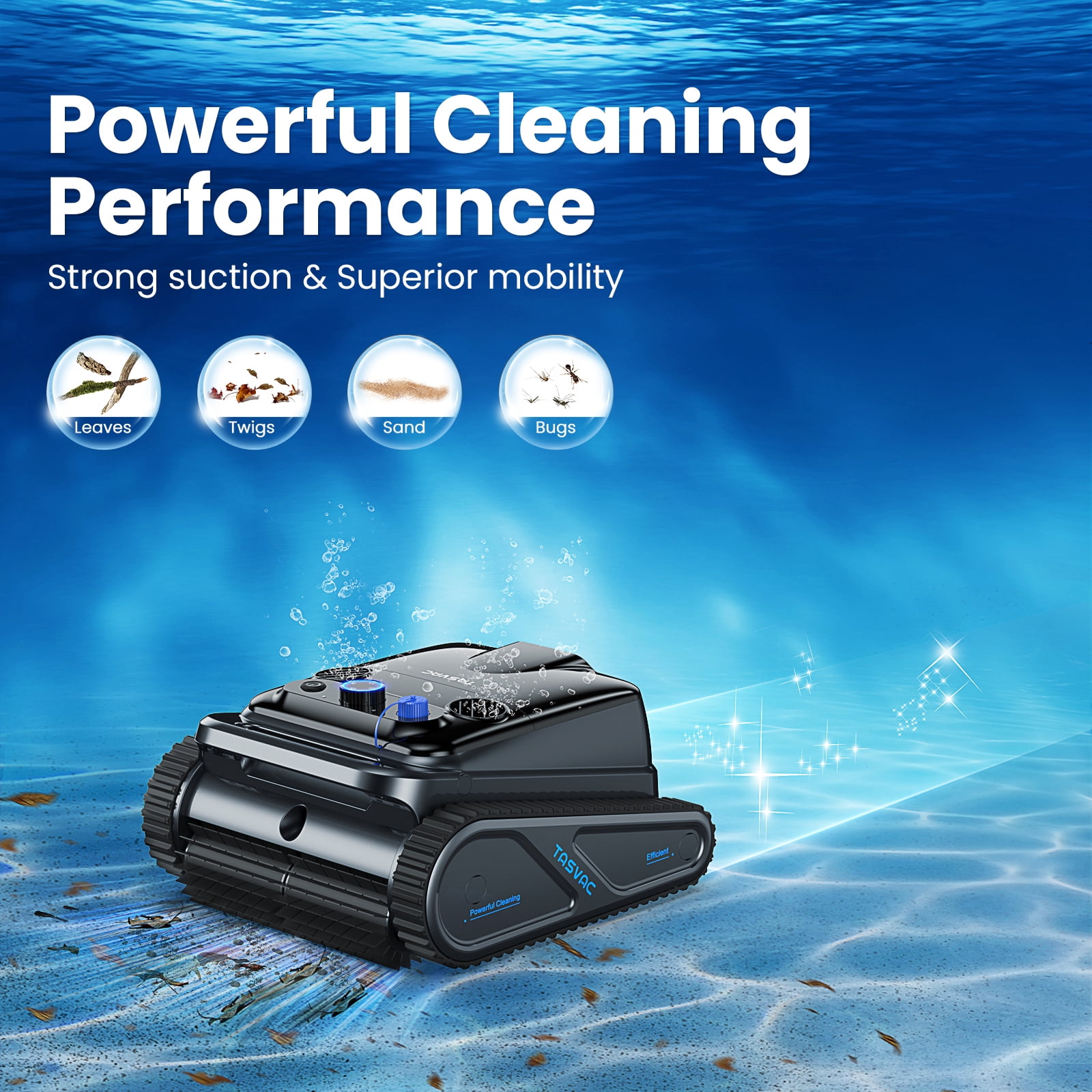 TASVAC Cordless Robotic Pool Cleaner, Wall Climbing Pool Vacuum for Inground Pools, Lasts up to 250 Mins, Ideal for Flat Above/In-Ground Pool up to 80 Feet/2000 Sq.Ft