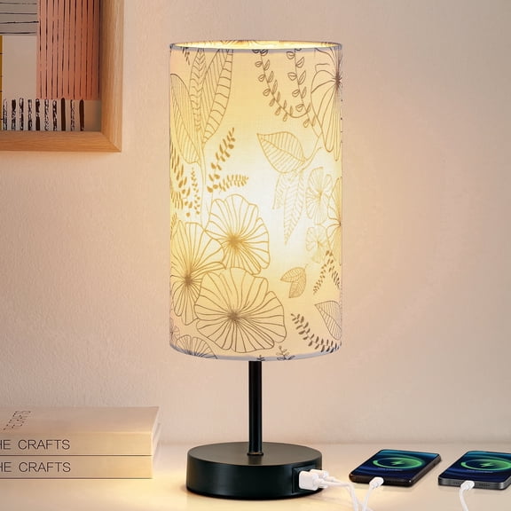 Cinkeda Small Table Lamp with USB Ports 15" Single Bedside Lamp for Living Room Bedroom 3 Way Dimmable Touch Control Nightstand Lamp