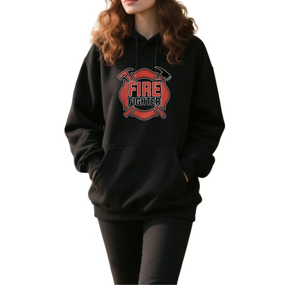 Warm Firefighter Hoodie for Men and Women, Unisex Pullover Hooded Sweatshirt, Comfortable Cotton Poly Blend, Casual Everyday Wear