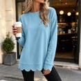 thumbnail image 2 of Eryao Woman Crew Neck Sweatshirts Fall Winter Lightweight Oversized Athletic Sweatshirt Scalloped Casual Long Sleeve Pullover Tops Sky Blue,XL, 2 of 7
