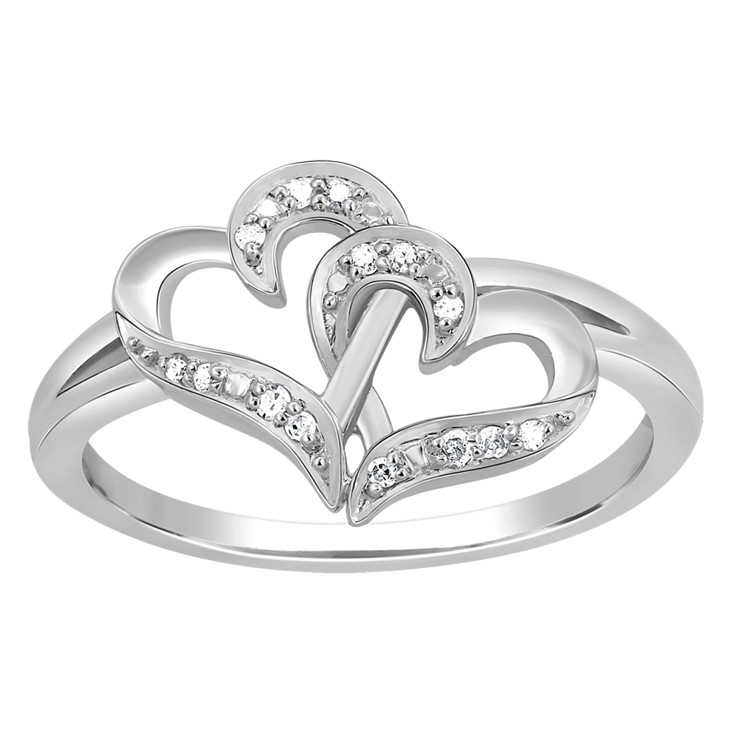 CARATS FOR YOU 14K White Gold Double Heart Promise Ring with Round