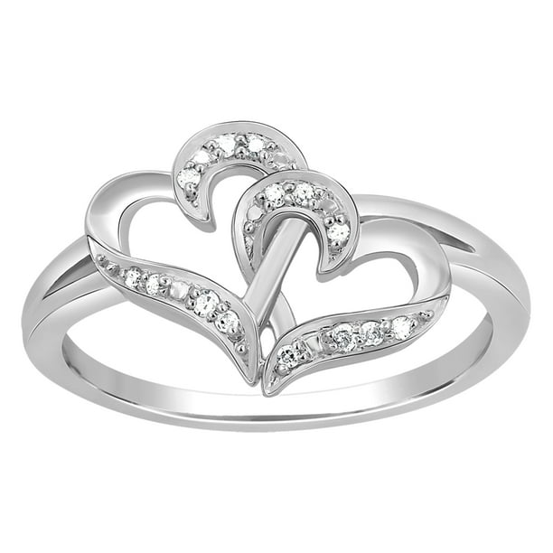 CARATS FOR YOU 14K White Gold Double Heart Promise Ring with Round ...