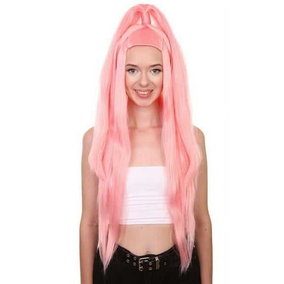 HPO Adult Women’s 30" Pink Ponytail Wig – Pop Dance Electronic Artist Inspired Long Updo Wig, Synthetic Costume Hair for Cosplay & Halloween