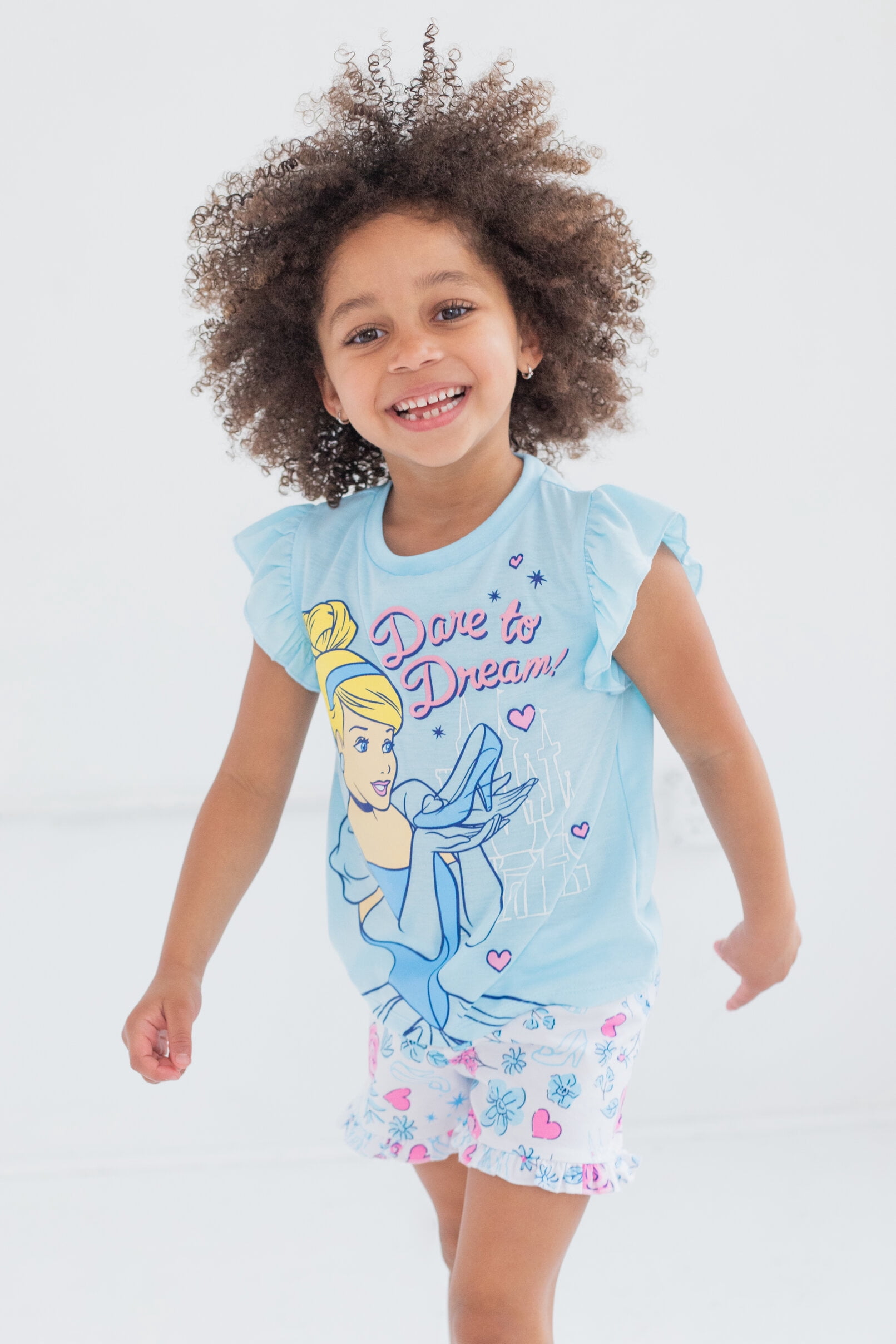 Disney Princess Cinderella Little Girls T-Shirt and French Terry Shorts Outfit Set Toddler to Big Kid