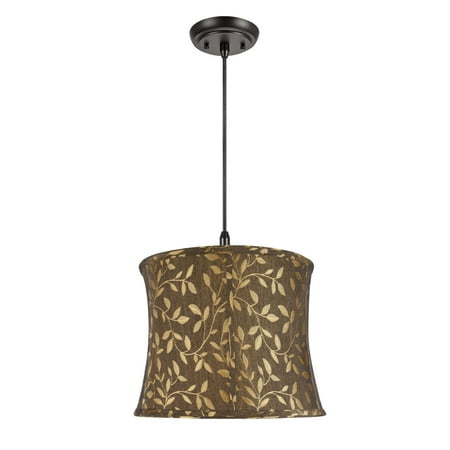 

Aspen Creative 70041 One-Light Hanging Pendant Ceiling Light with Transitional Bell Fabric Lamp Shade Brown 14 width