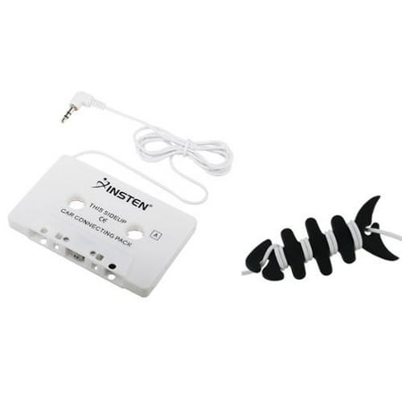 Insten Car 3.5mm Audio Cassette Tape Adapter Universal For MP3 CD Player Apple iPhone 6 Plus 5.5 4.7 5C 5S SE 4 4S 3GS iPad Air 1 2 iPod Nano Classic Touch iTouch MP3 MP4 Music Player + Fishbone Wrap