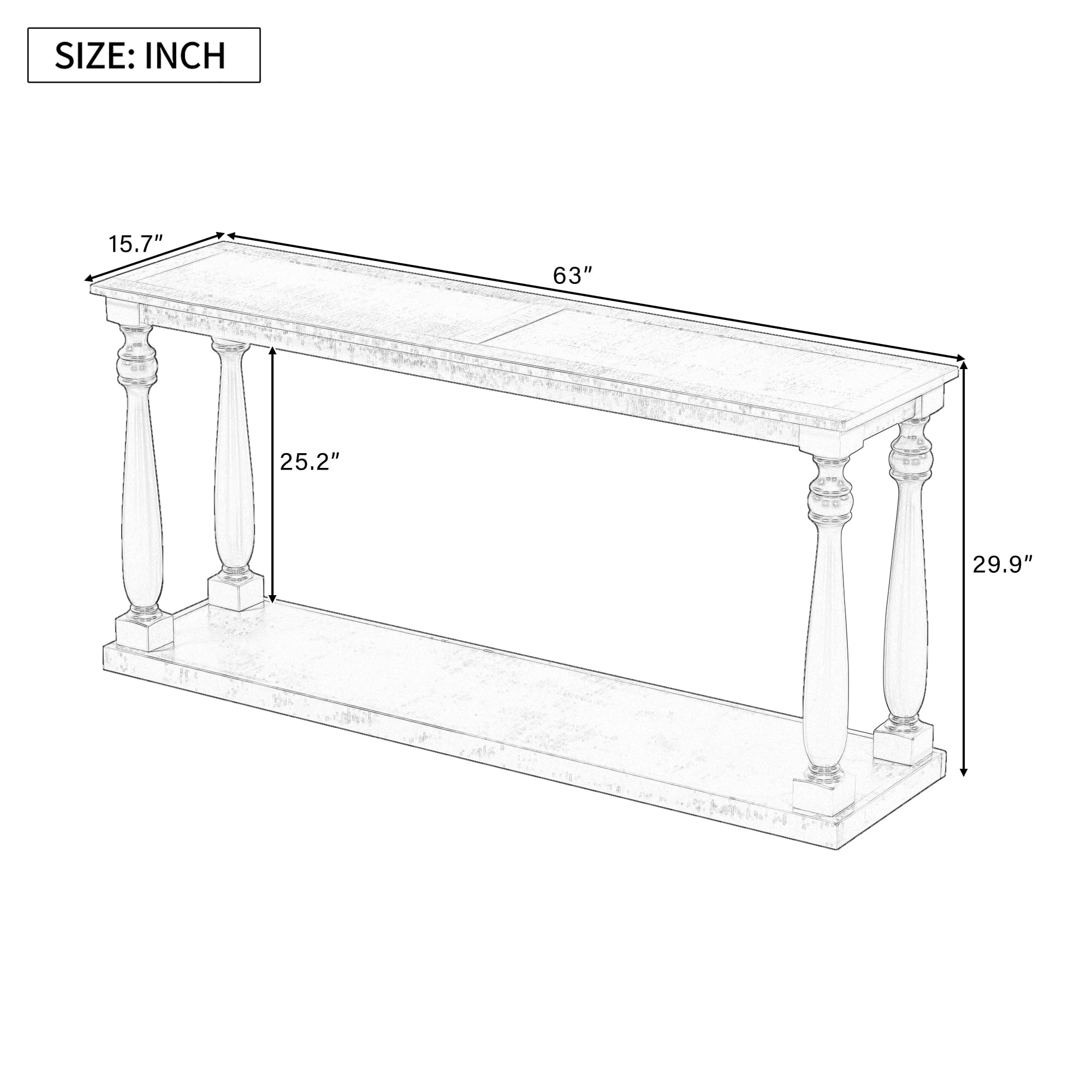 Euroco Retro Console Table,63" Extra Long Entryway Table with Bottom Shelf and 4 Vase Legs, 2-Tier Narrow Sofa Table Behind the Couch for Entryway, Hallway, Living Room,Black