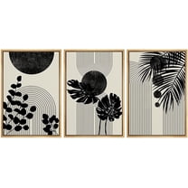 PixonSign Framed Canvas Print Wall Art Set Geometrid Mid-Century Forest Plant Collage Abstract Shapes Illustrations Modern Art Boho Decorative for Living Room, Bedroom, Office - 24"x36"x3 NATURAL