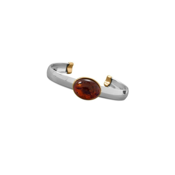 Baltic Amber Cuff Bracelet with Sterling Silver and 24k Gold-plated Accents