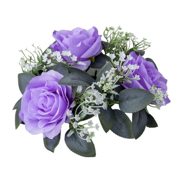 corona de velas,Candelabro con forma de corona de flores artificiales,Anillo de vela floral para centros de mesa tipo pilares,Decoración de velas con flores para mesas de boda Púrpura