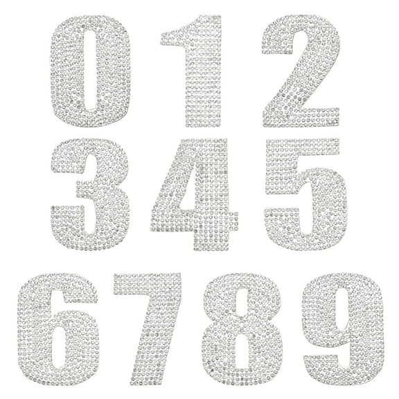 Uxcell 1Set Rhinestone Self Adhesive Number Stickers Medium Numbers Patches Embroidered Sew on Appliques for DIY Crafts Clothing Decorations, White 0-9