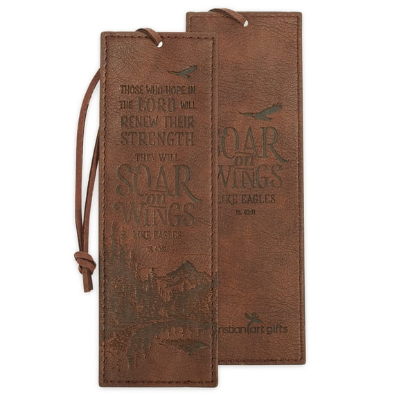 Christian Art Gifts Faux Leather Bookmark Soar On Wings Isaiah 40:31 Bible Verse, Brown
