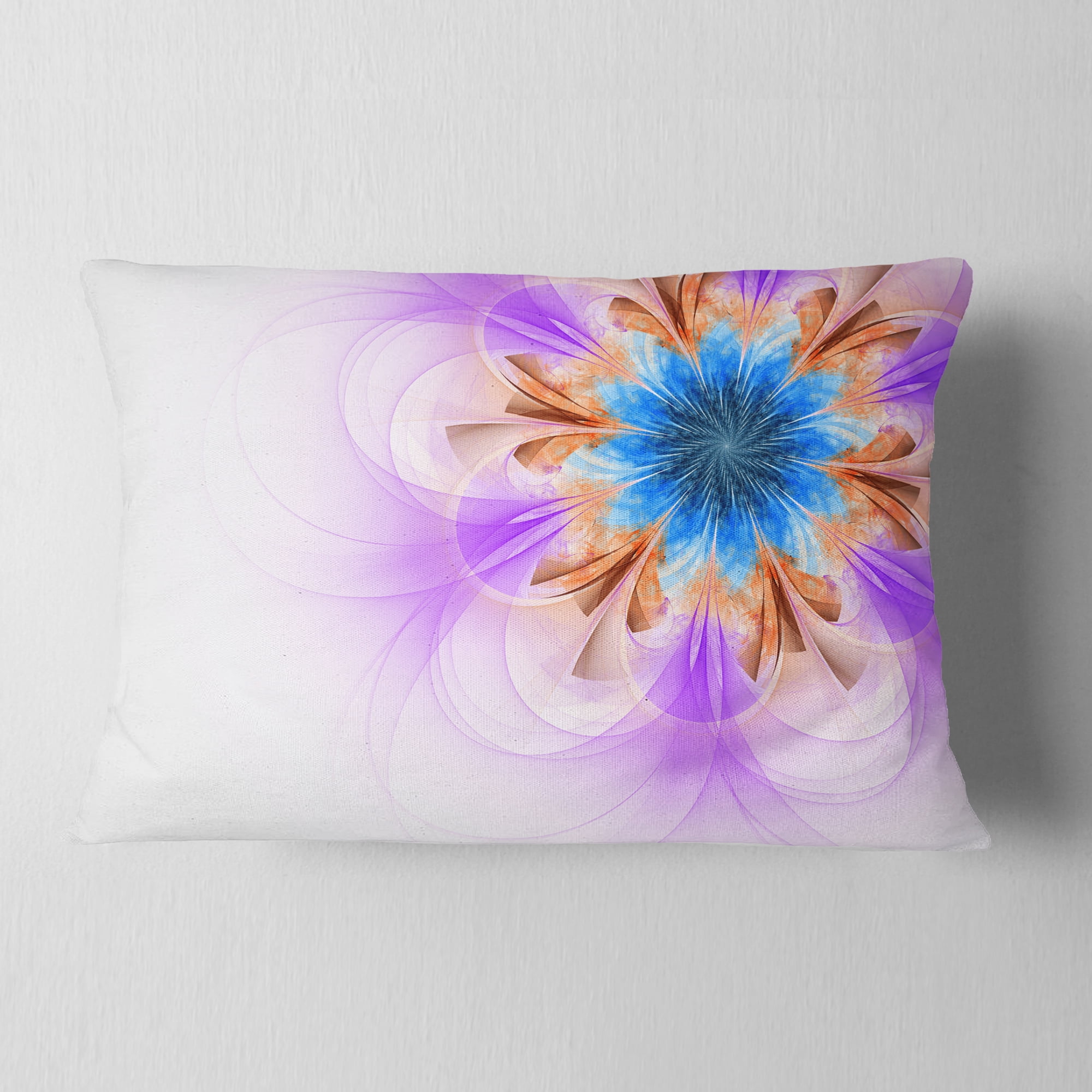 Designart Blue and Purple Symmetrical Fractal Flower - Floral Throw Pillow - 12x20