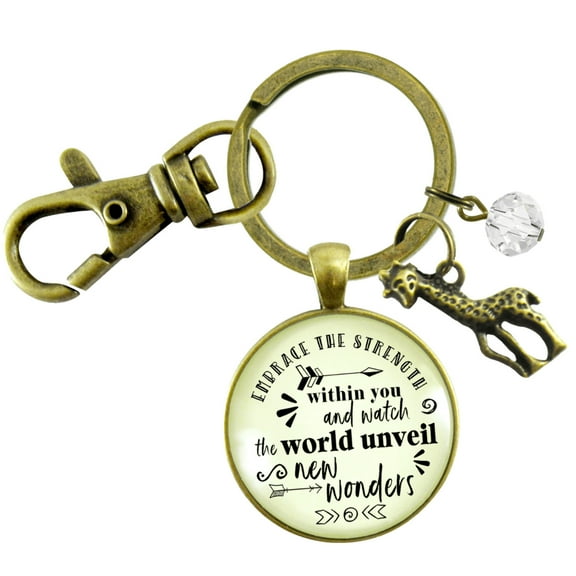Giraffe Gutsy Goodness Bronze Keychain Embrace The Strength Within You Adventure Inspire Jewelry Bold