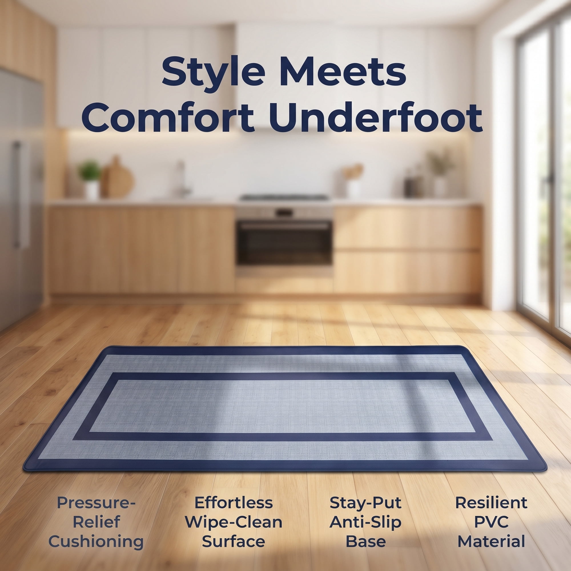 Unique Bargains Geometric Anti Waterproof Oil Resistant Non Slip Floor Rug Blue 47" x 18"
