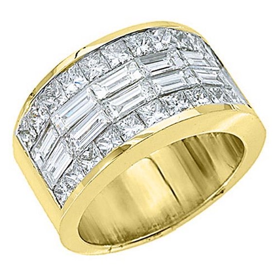 18k Yellow Gold Princess & Baguette Diamond Ring Wedding Band 4 Carats