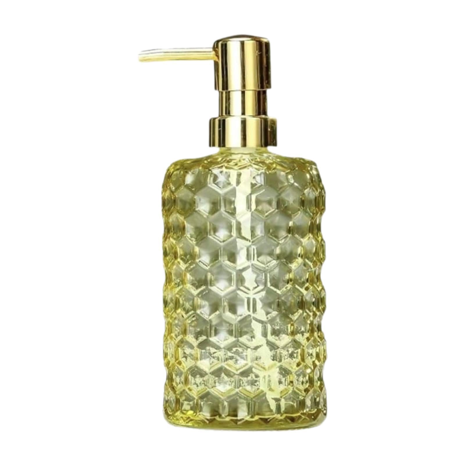 Fancyes Glass Pump Soap Dispenser Lotion Dispenser Decor 500ml Stylish Shower Gel Bottle Lotion Bottle Hand Pump for Home Salon Hotel Yellow