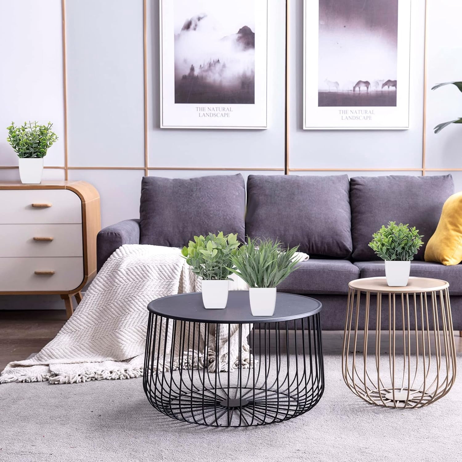 4 Pack Small Faux Plants for Office Desk Fake Mini Potted Plants for Shelf Artificial Greenery Eucalyptus Plant Indoor for Home Bedroom Living Room Décor
