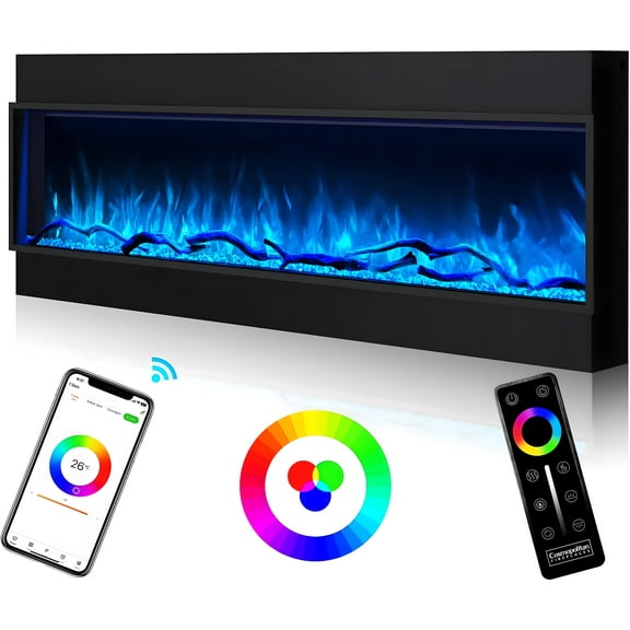 Cosmopolitan Fireplaces Phoenix Univue Series 56-inch Built-in Electric Fireplace with Realistic Flames, Low Noise 1500/750 Watt Fireplace Heater