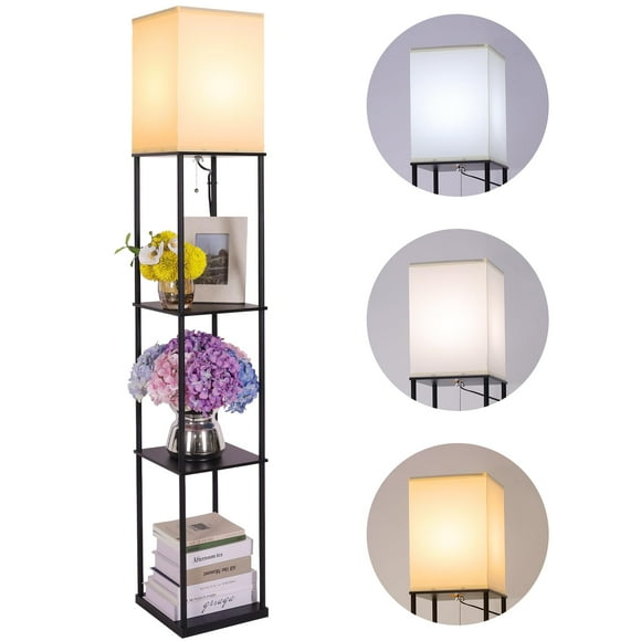 Lámpara de Piso Gupuzm con Estantes y LED de 3 Colores Moderna Negra