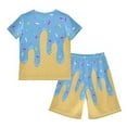 thumbnail image 4 of Girls Boys Outfits Set Baseball Style Sports Shorts Funny Melting Ice Cream Cone Pattern Short Sleeve Tee Shorts Set Sky Blue 9-10 Years, 4 of 4