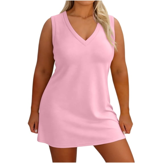 Gamivast Dresses for Women Plus Size Sleeveless Bodycon Maxi Dress Notch V-Neck Slim Fit Long Dress Elegant Cocktail Party Wedding Guest Evening Dress Pink XXL