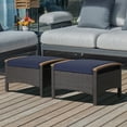 thumbnail image 3 of BLACK JAGUAR Outdoor PE Wicker Ottoman Set of 2 Patio Rattan Footrest Seat with Soft Cushions & Curved Acacia Wood Handles Navy Blue, 3 of 9