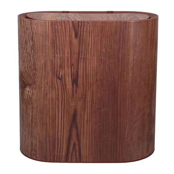 LOLIPPYY Rustic Wood Grain Small Bathroom Trash Can with Lid, Narrow Coffee Wastebasket for Home and Office Use