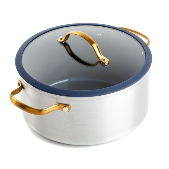 Thyme & Table 5QT Nonstick Aluminum Dutch Oven with Riveted Handles, Navy Gold