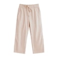 thumbnail image 5 of KyCheLot Girls Summer Pants Cotton Linen Capris Comfy Lounge Drawstring Waist Crop Pants with Pockets 4-14Years, 5 of 7