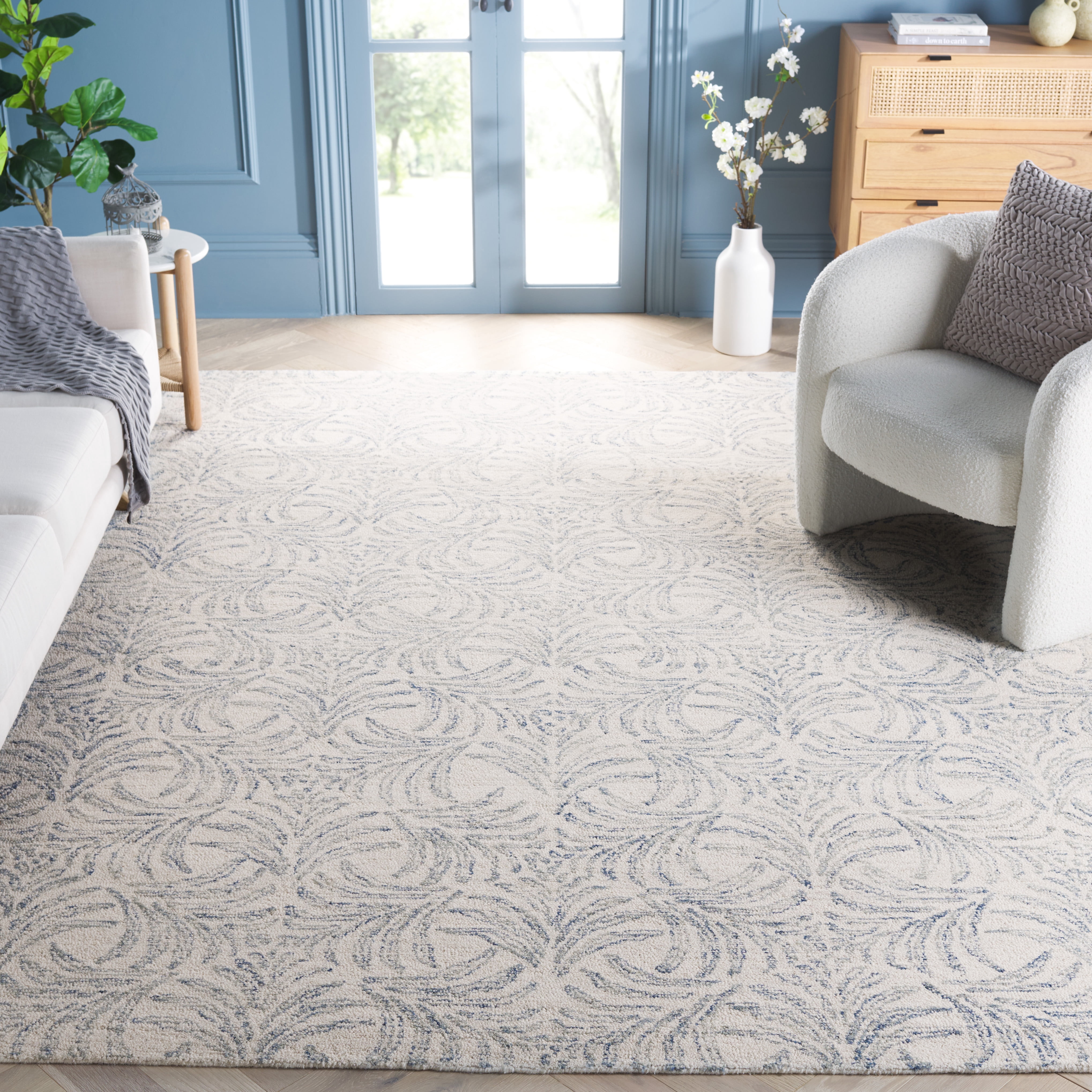 SAFAVIEH Jardin Thaddeus Leaves Area Rug, Ivory/Blue, 8' x 10'