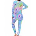 thumbnail image 2 of Pastel Rainbow Daisy Pajamas for Women Milk Silk Ultra Soft Sleepwear Long Sleeve Top and Pants Loungewear Set, 2 of 7