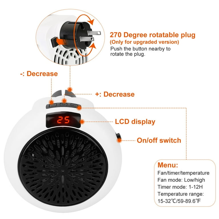iMountek 900W Portable Heater Fan Wall Outlet Space Heater Plug-in Heater  Adjustable Temperature Auto Shut off With Remote Control - Walmart.com