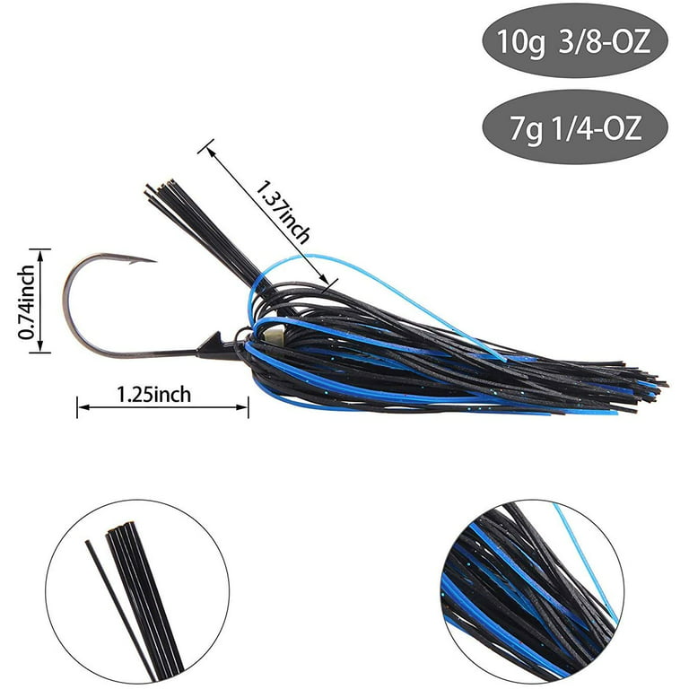 Bass Weedless Football Jig - 6 pcs Fishing Flipping Jig Head Weedguard  Silicon Skirts for Bass Artificial Baits Fishing Lure Kit 1/4z 3/8oz